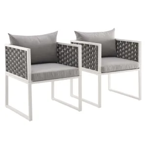 Stance Dining Armchair Outdoor Patio Aluminum Set of 2 White Gray EEI-3183-WHI-GRY-SET