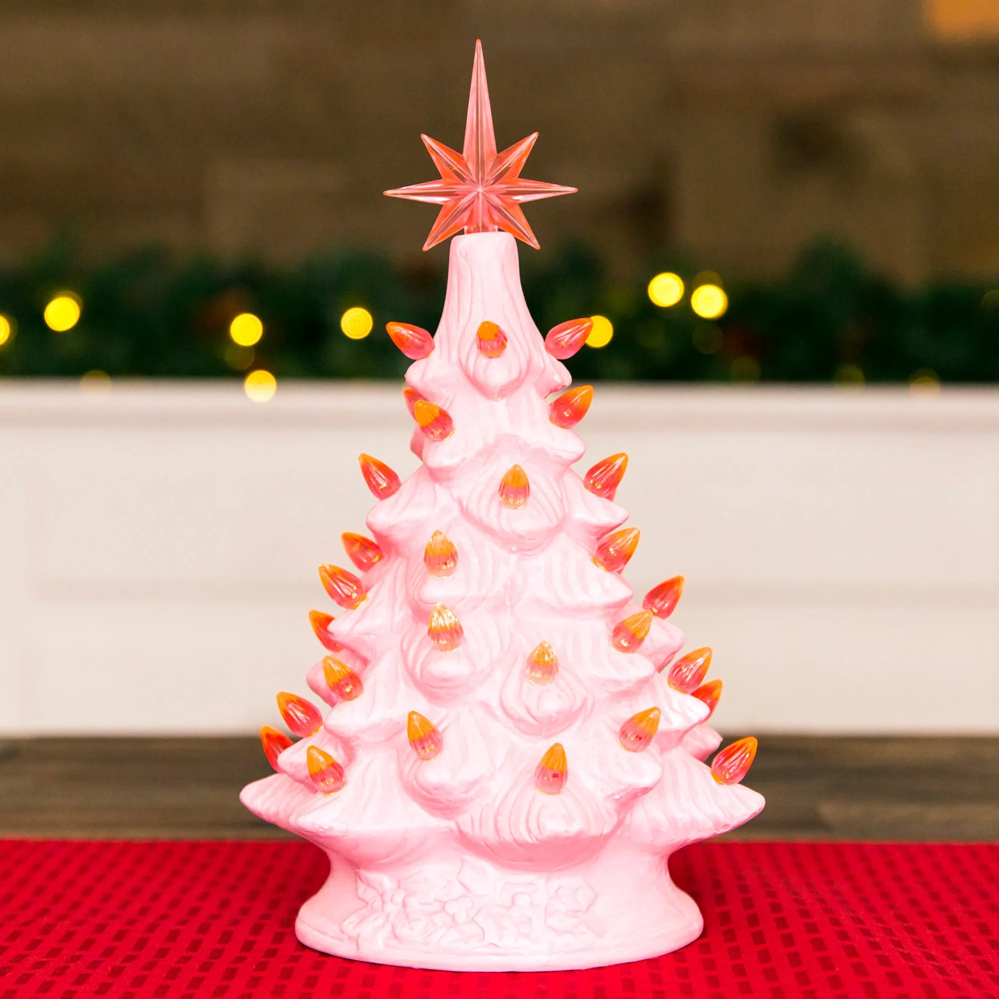 11in Pre-Lit Hand-Painted Ceramic Tabletop Christmas Tree w/ Lights