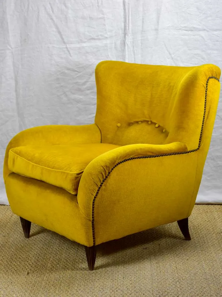 1950's Italian armchair with original mustard velour uphostery