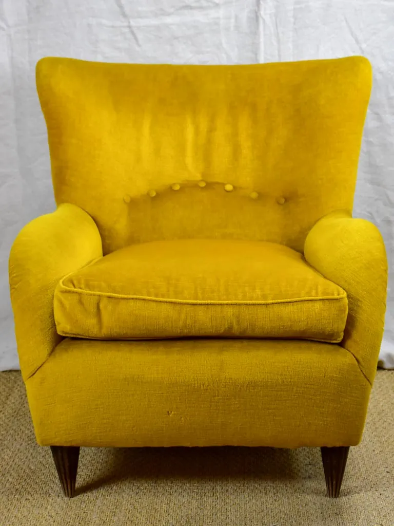 1950's Italian armchair with original mustard velour uphostery