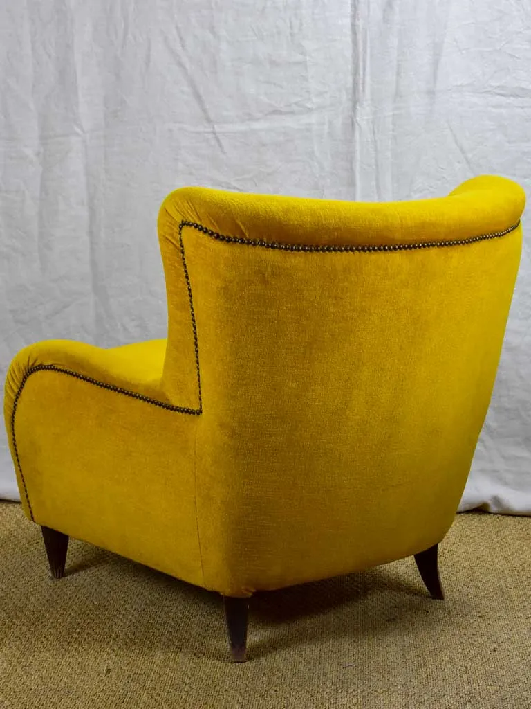 1950's Italian armchair with original mustard velour uphostery