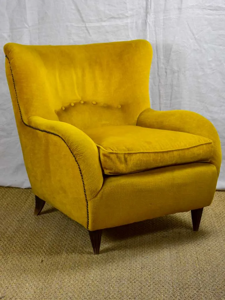 1950's Italian armchair with original mustard velour uphostery