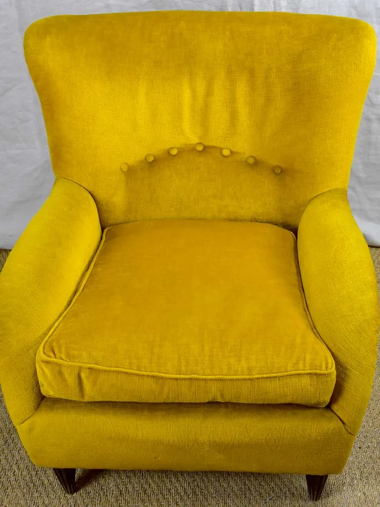 1950's Italian armchair with original mustard velour uphostery