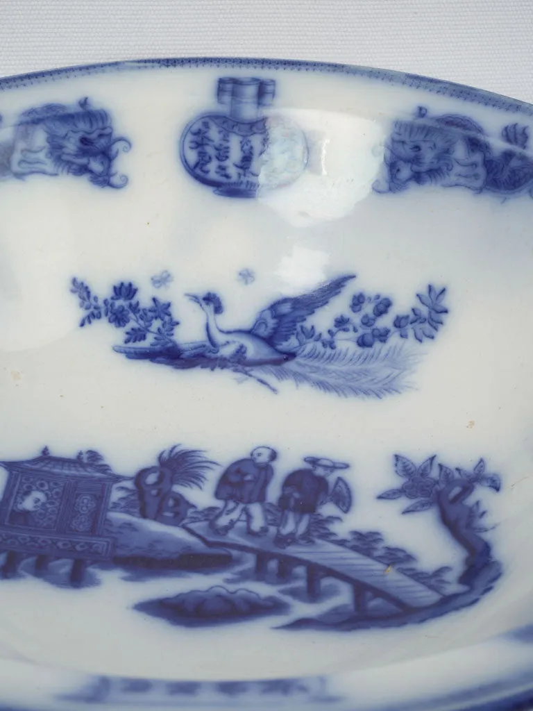 19th-century Blue & white salad bowl - D. Johnston & Cie, Bordeaux 12¼"