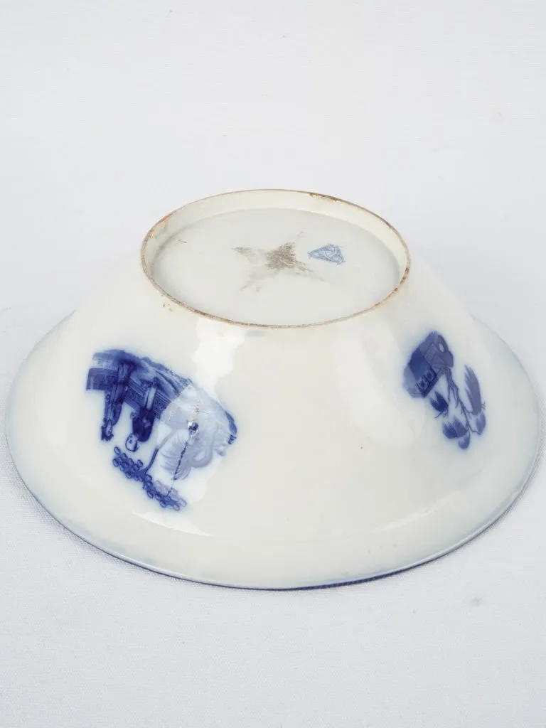 19th-century Blue & white salad bowl - D. Johnston & Cie, Bordeaux 12¼"