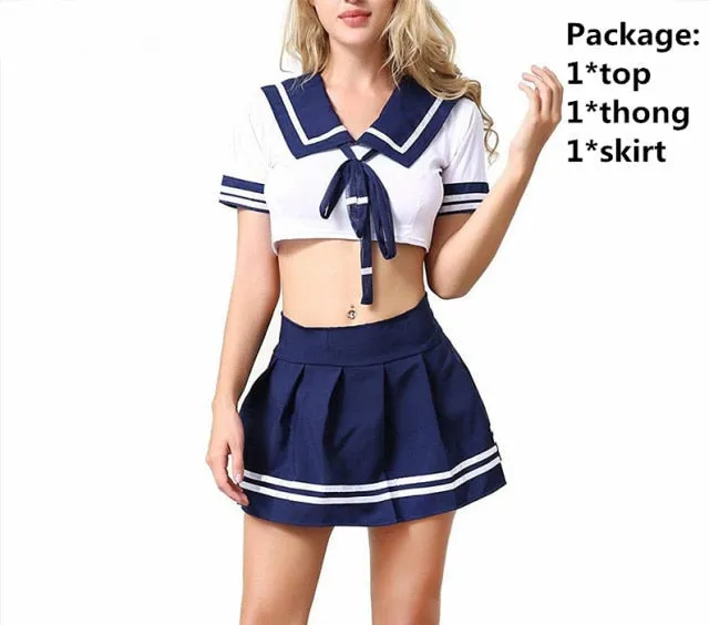 2 Piece Cosplay Lingerie Student Uniform Set Ladies SCostume Babydoll Dress Lace Miniskirt Outfit