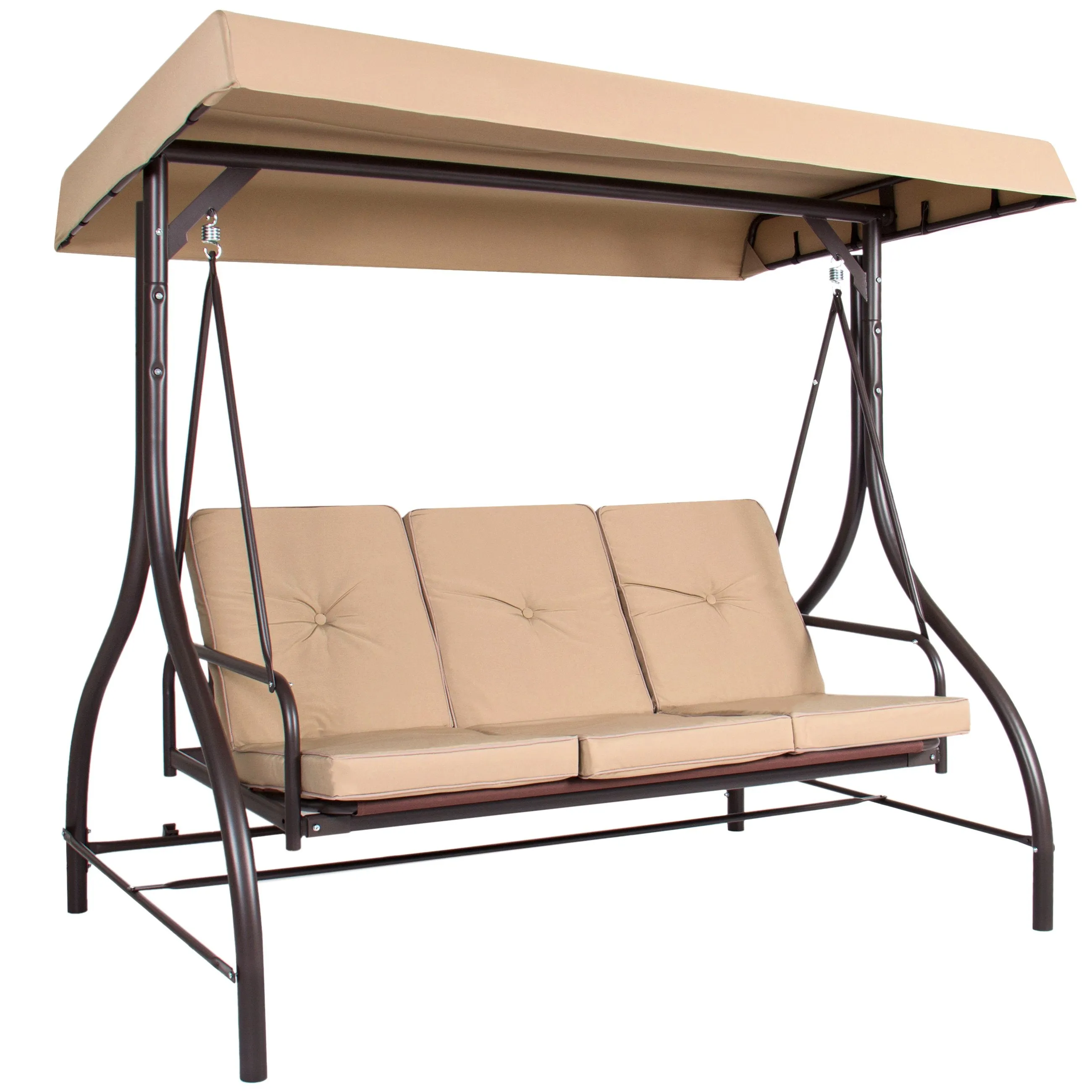 3-Seat Outdoor Canopy Swing Glider Furniture w/ Convertible Flatbed Backrest