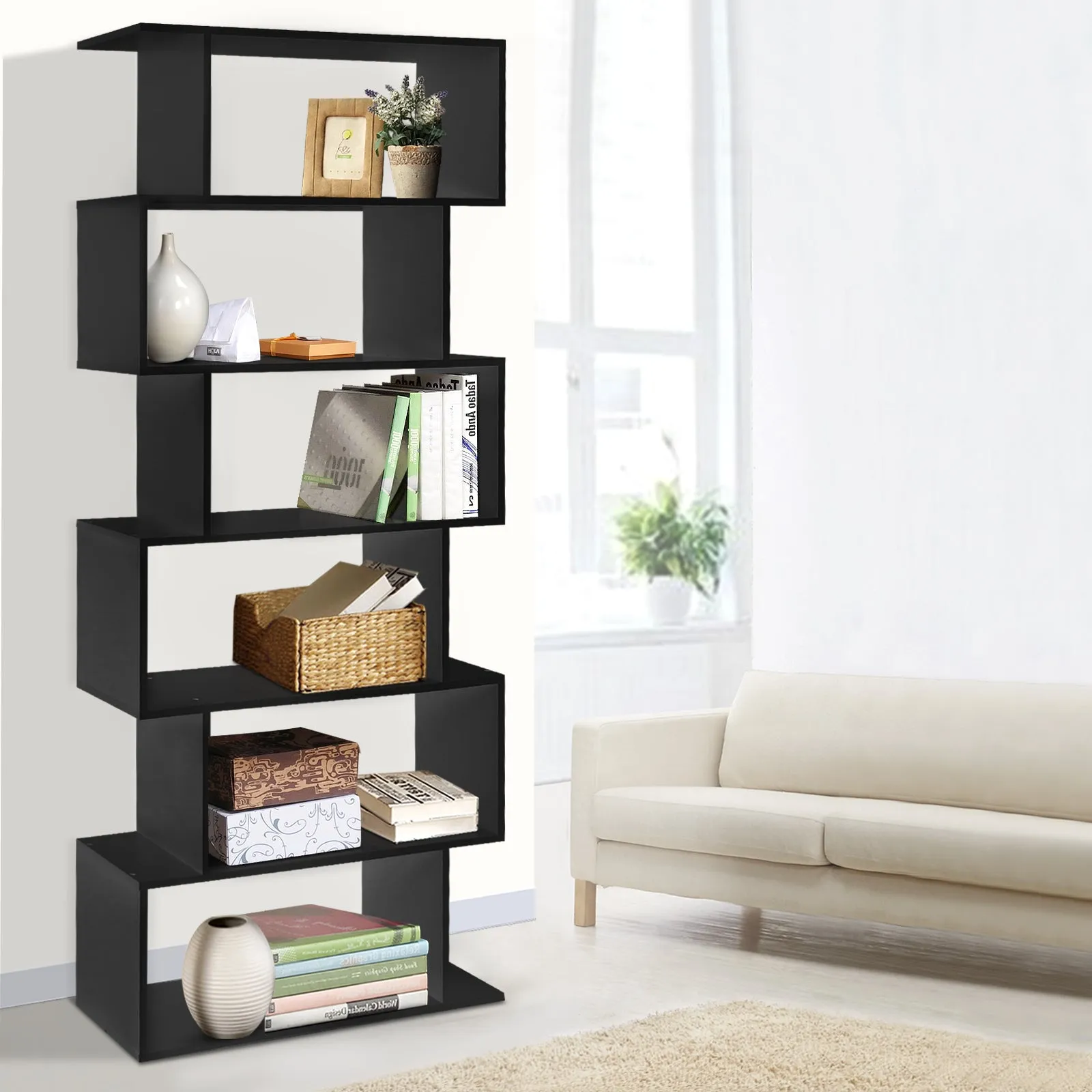 6-Tier Versatile Display Bookshelf, Black - Artiss