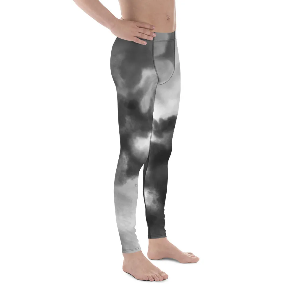 Abstract Tie Dye Men's Leggings, Grey Abstract Designer Running Compression Tights For Men - Made in USA/EU/MX