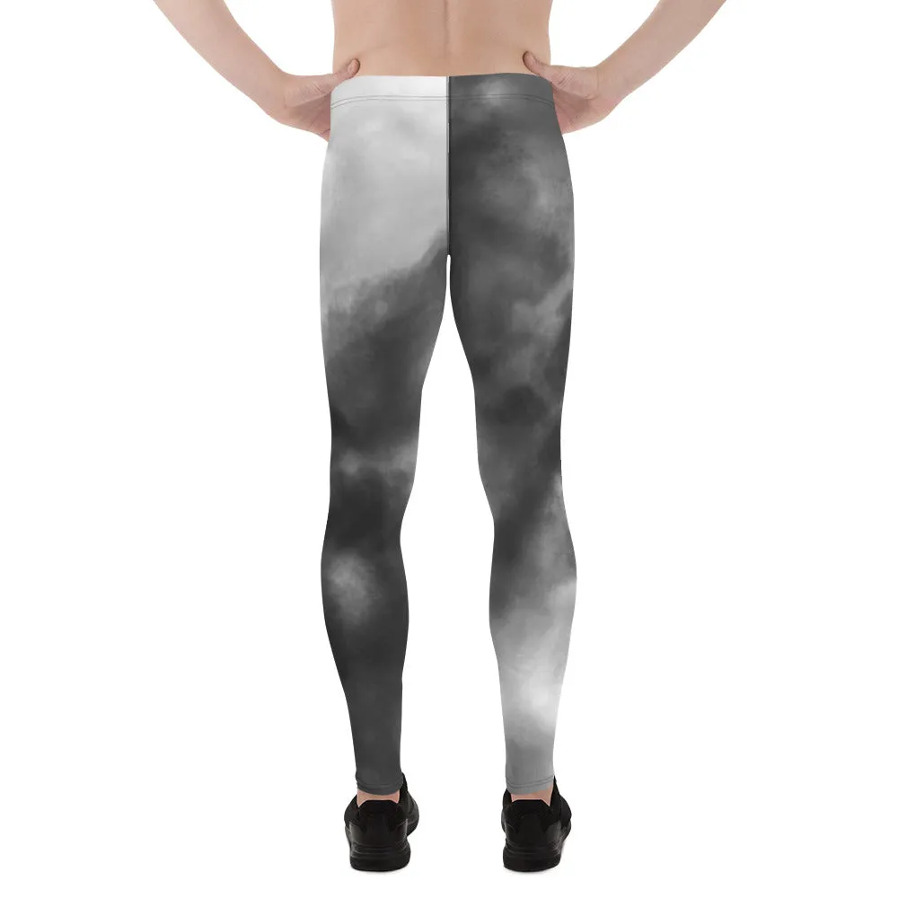 Abstract Tie Dye Men's Leggings, Grey Abstract Designer Running Compression Tights For Men - Made in USA/EU/MX