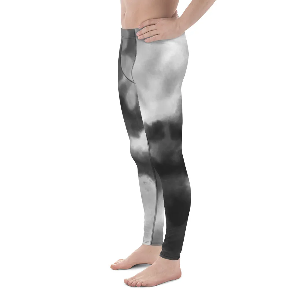 Abstract Tie Dye Men's Leggings, Grey Abstract Designer Running Compression Tights For Men - Made in USA/EU/MX