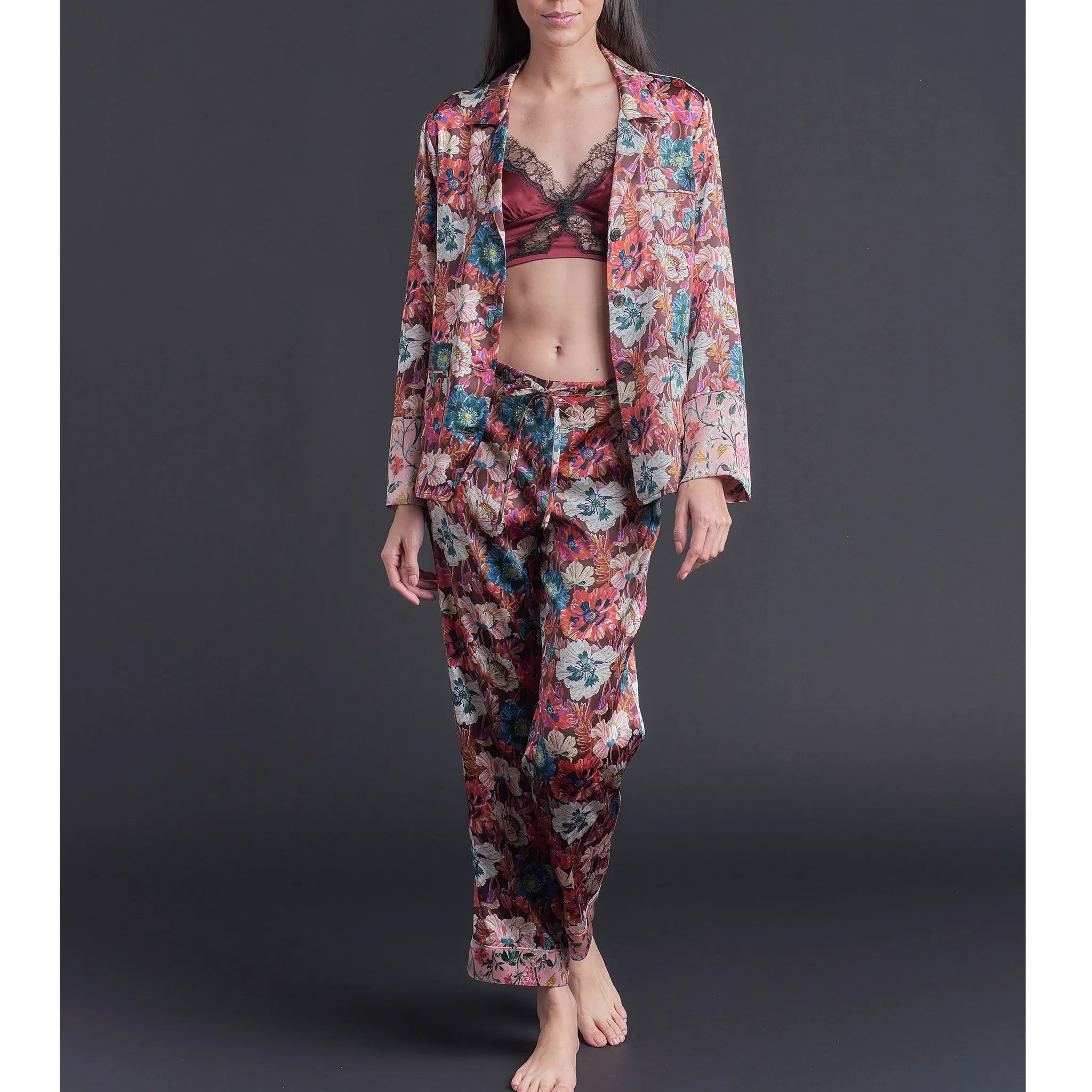 Annabel Pajama Top in Poppy Liberty Print Silk Charmeuse