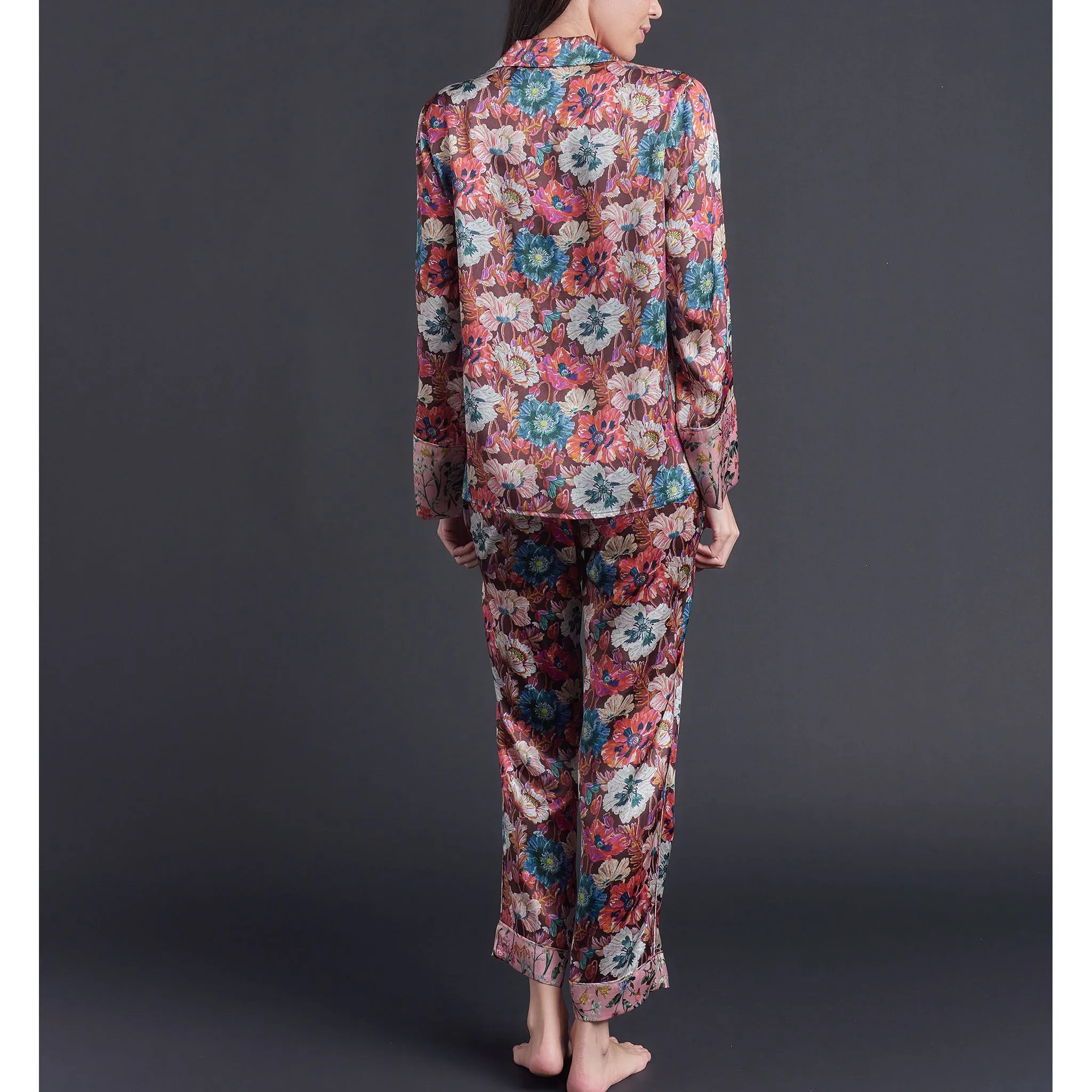 Annabel Pajama Top in Poppy Liberty Print Silk Charmeuse