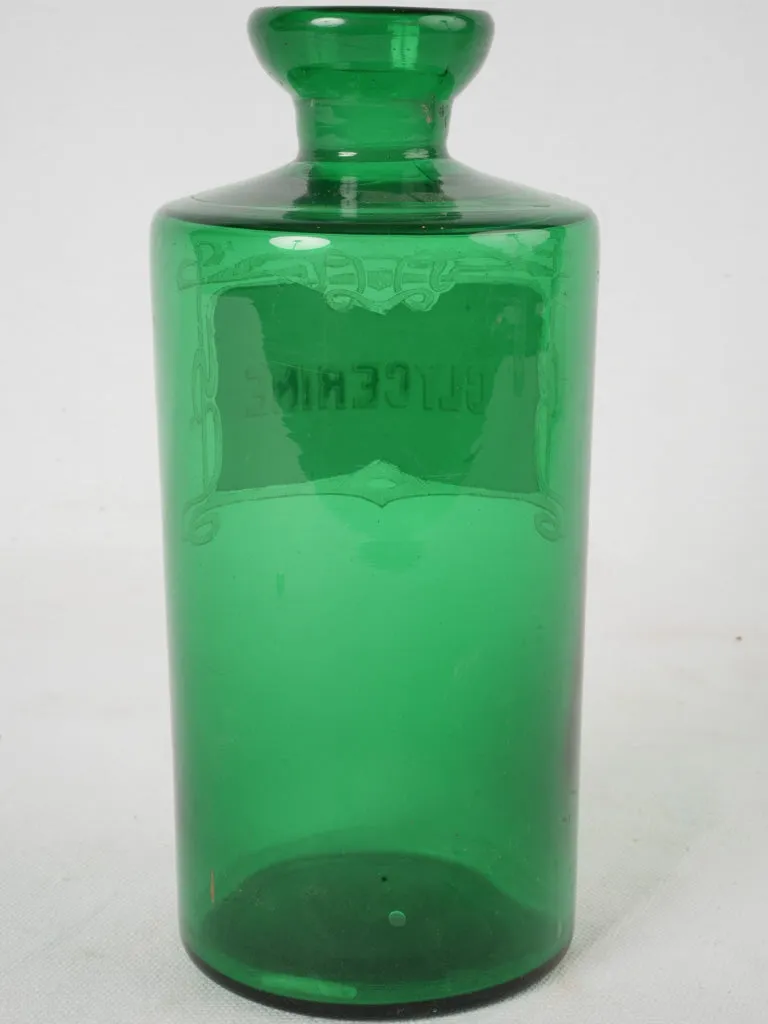 Antique French Glycerine apothecary jar - green 10¼"