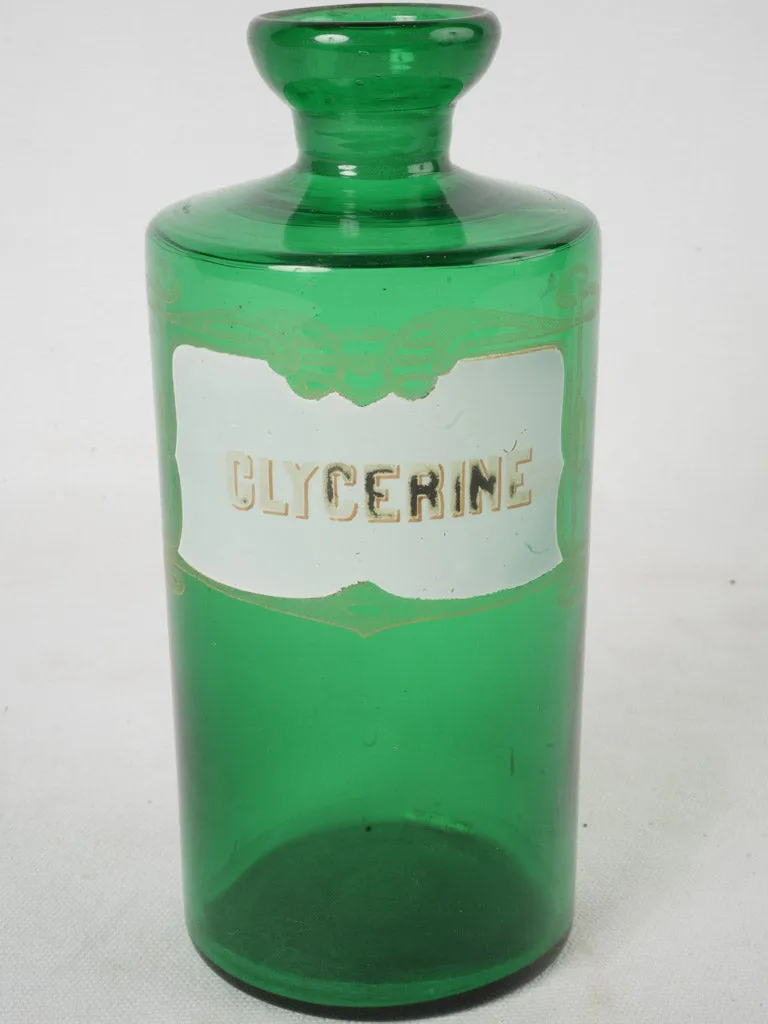 Antique French Glycerine apothecary jar - green 10¼"