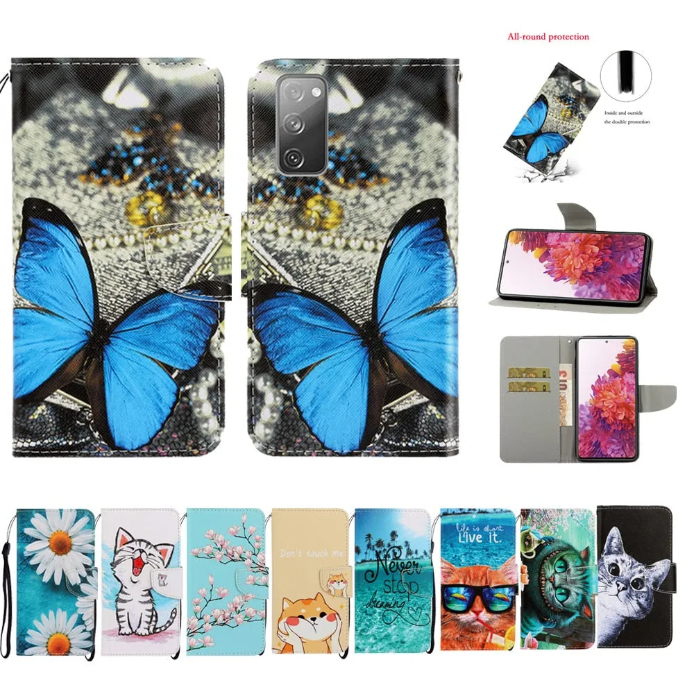 Anymob Samsung Raincoat Kitty Magnetic Flip Wallet Case Painted Leather Phone Cover