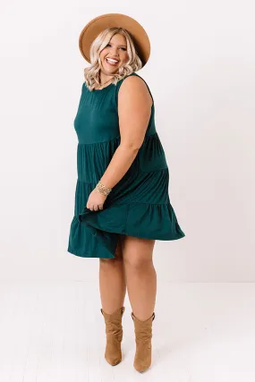 Apple Spiced Wishes Babydoll Dress In Hunter Green   Curves