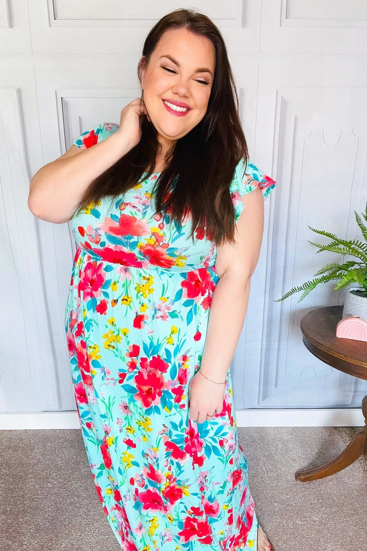 Aqua Floral Fit & Flare Maxi Dress