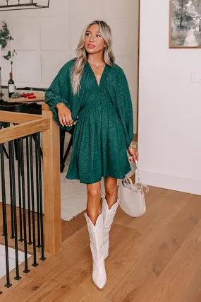 Around The Block Babydoll Dress In Hunter Green