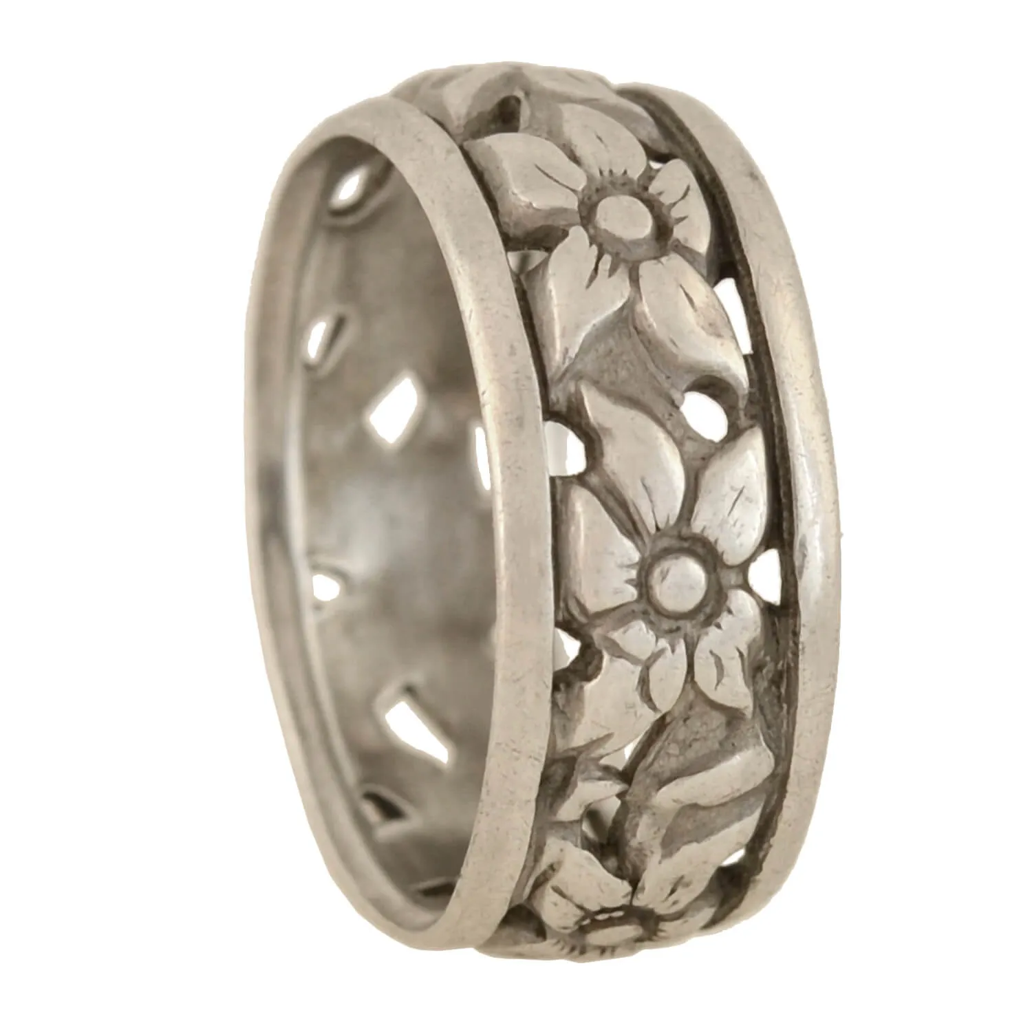 Art Deco Sterling Silver Carved Floral Motif Band