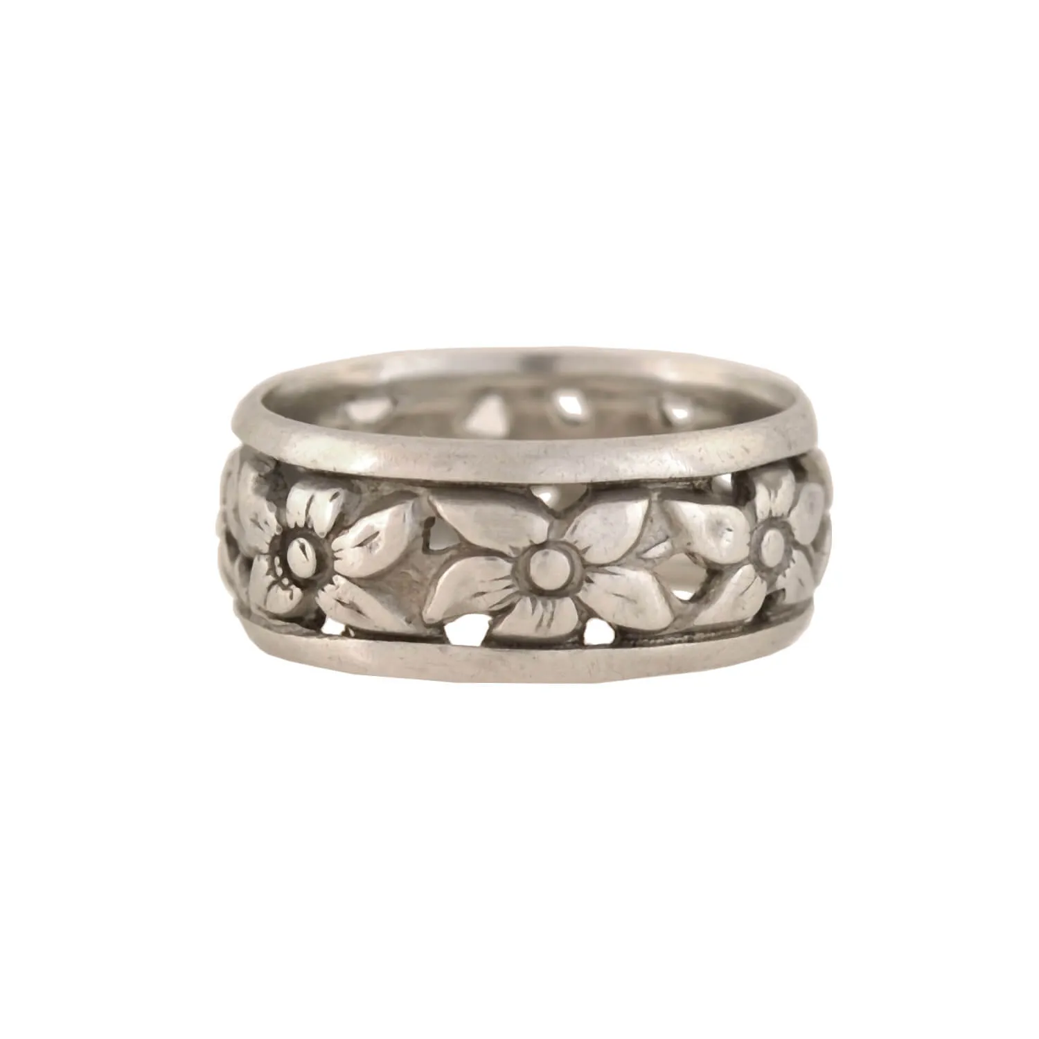 Art Deco Sterling Silver Carved Floral Motif Band