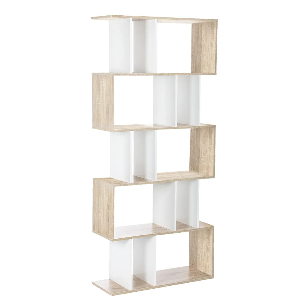 Artiss 5 Tier Display Book Storage Shelf Unit - White Brown