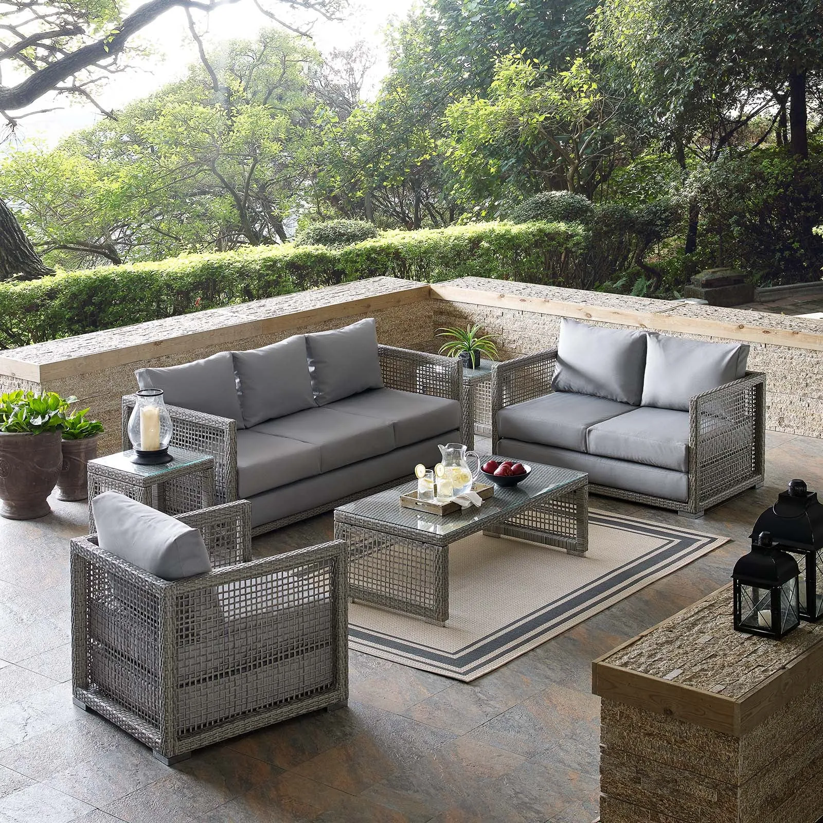 Aura 6 Piece Outdoor Patio Wicker Rattan Set Gray Gray EEI-3559-GRY-GRY-SET