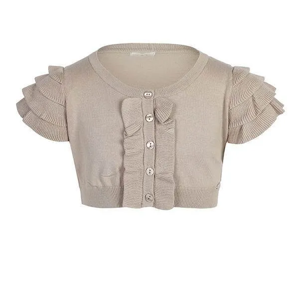 BABY GIRLS BEIGE  RUFFLED SHORT SLEEVED BUTTON UP BOLERO