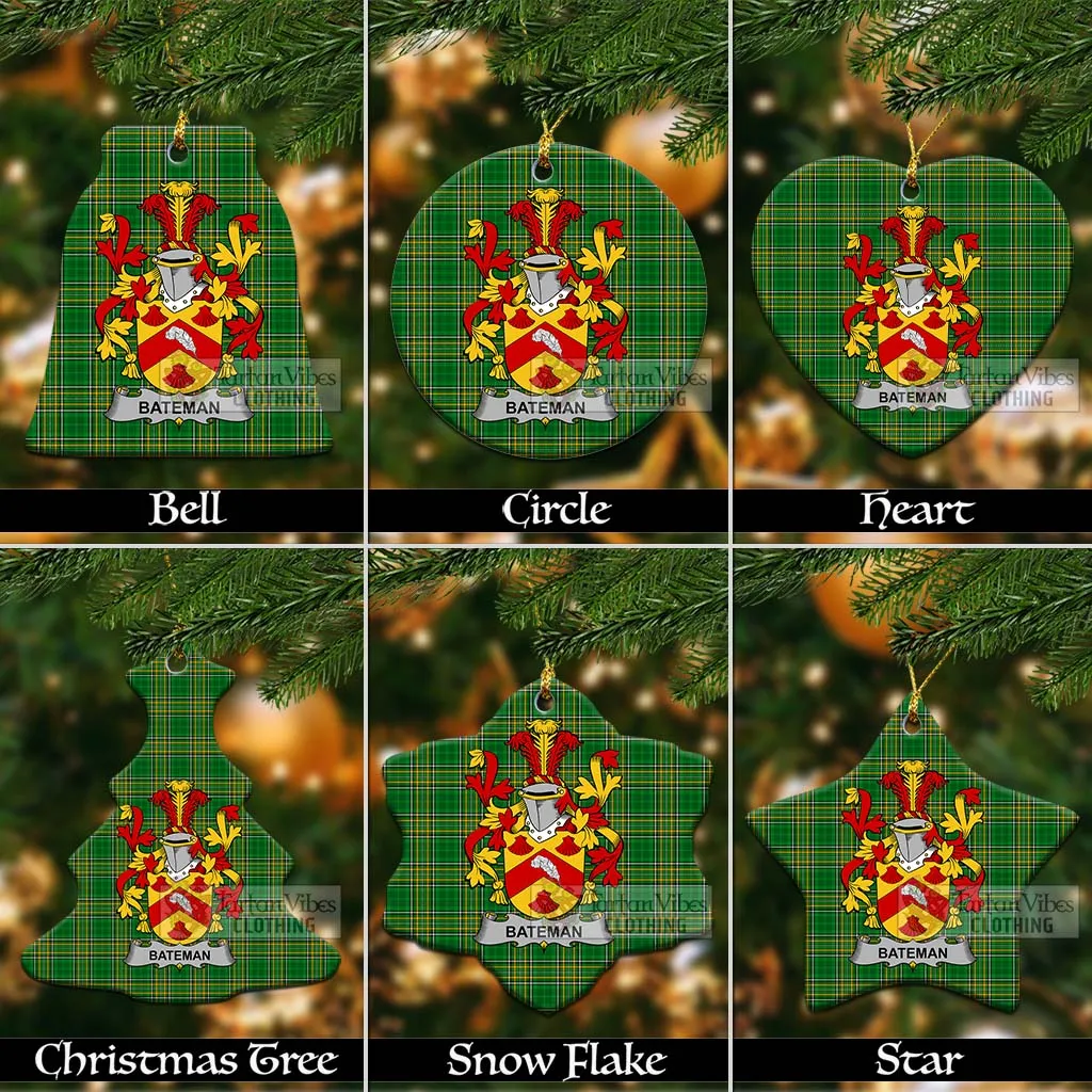 Bateman Irish Clan Tartan Christmas Ceramic Ornament with Coat of Arms