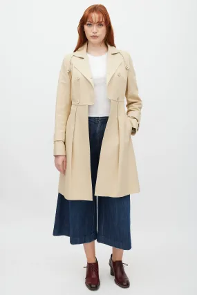 Beige Double Breasted Pleated Trench Coat