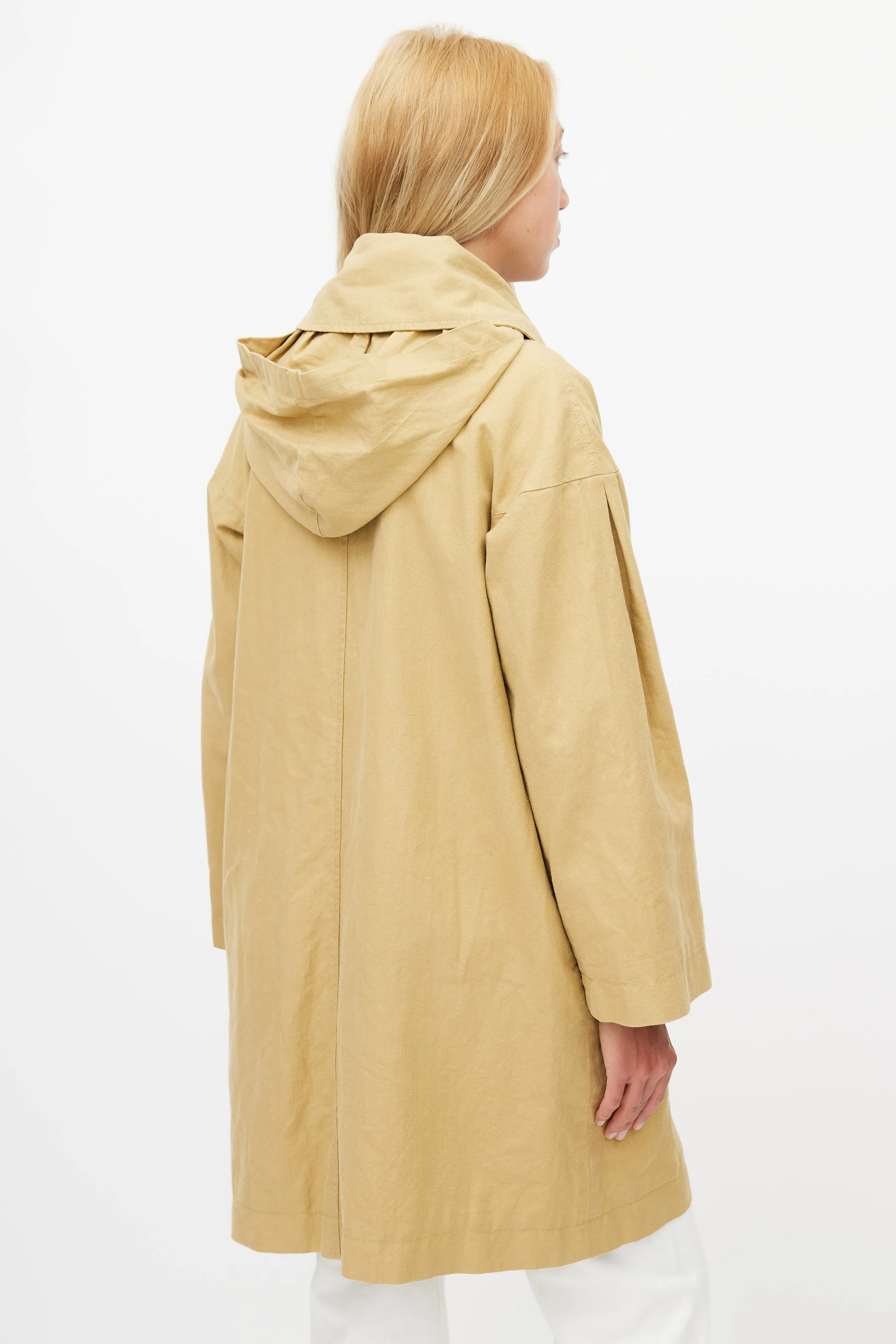 Beige Hooded Linen Trench Coat