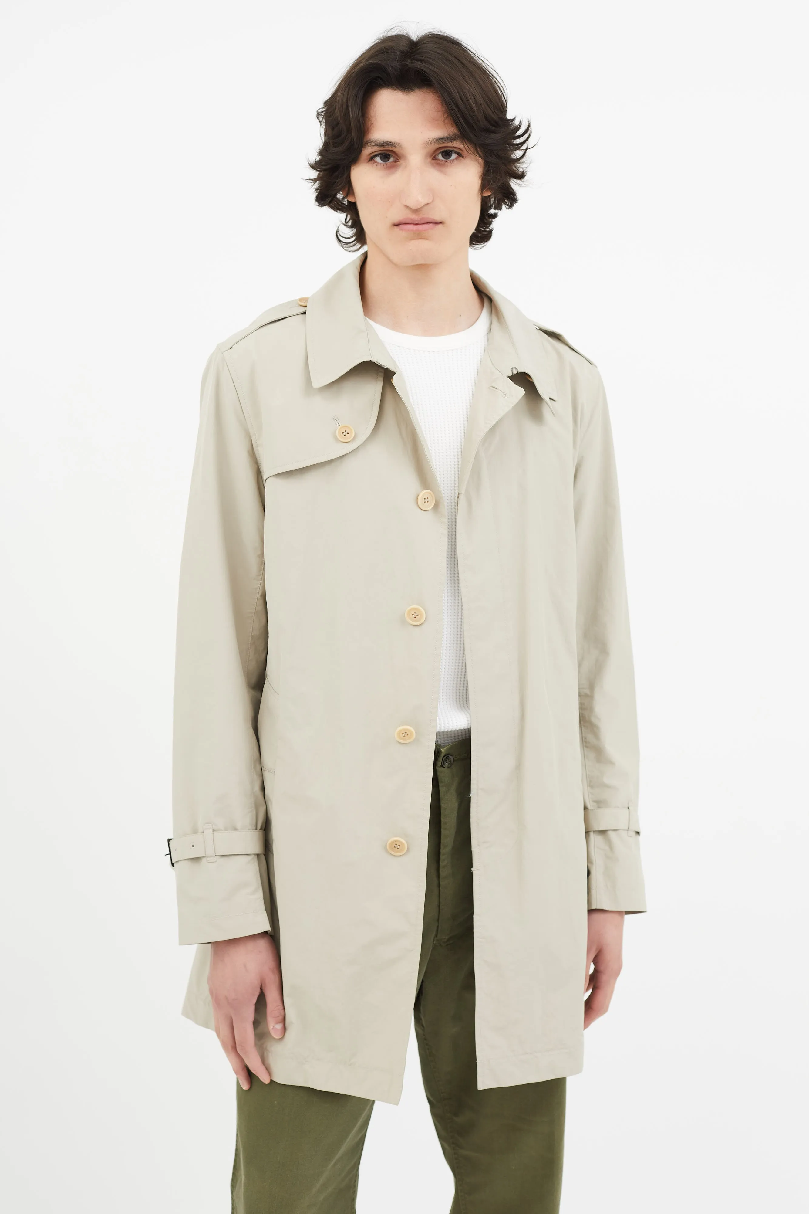 Beige Nylon Belted Trench Coat