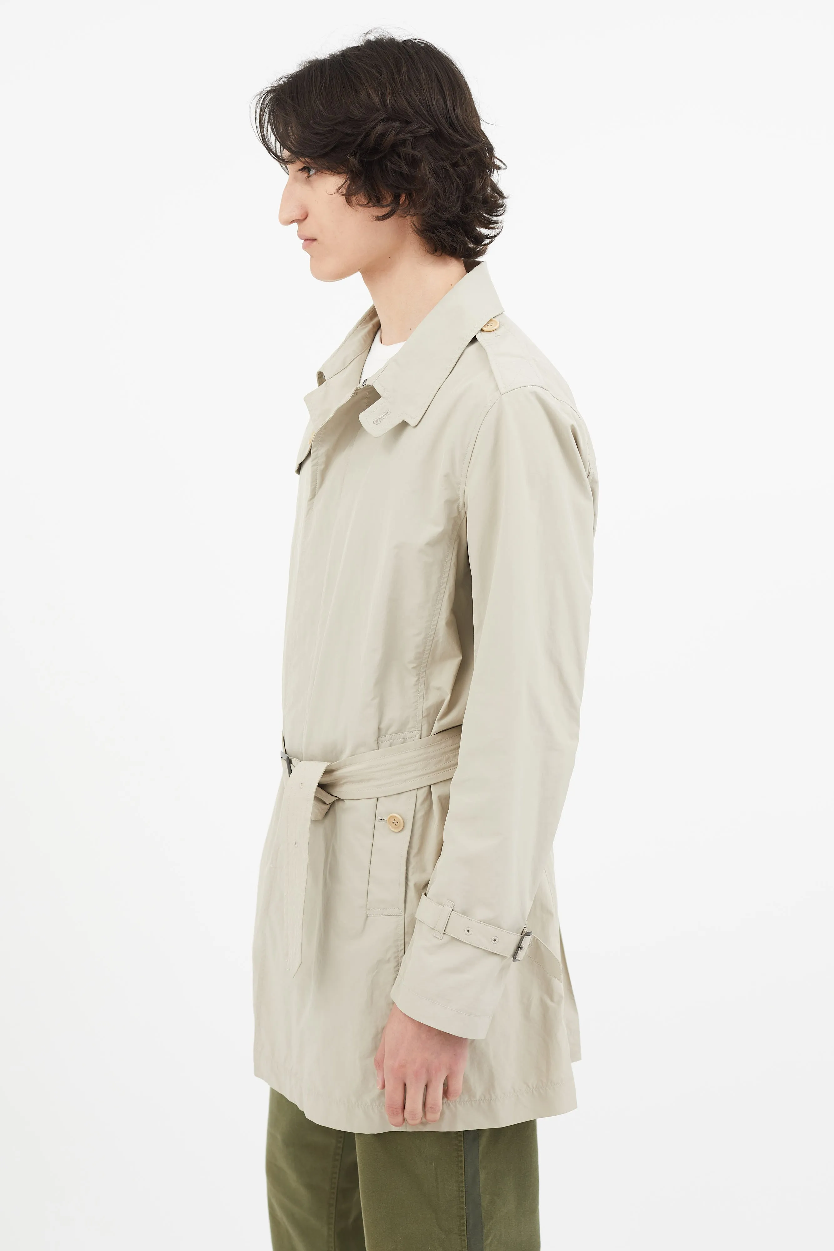 Beige Nylon Belted Trench Coat