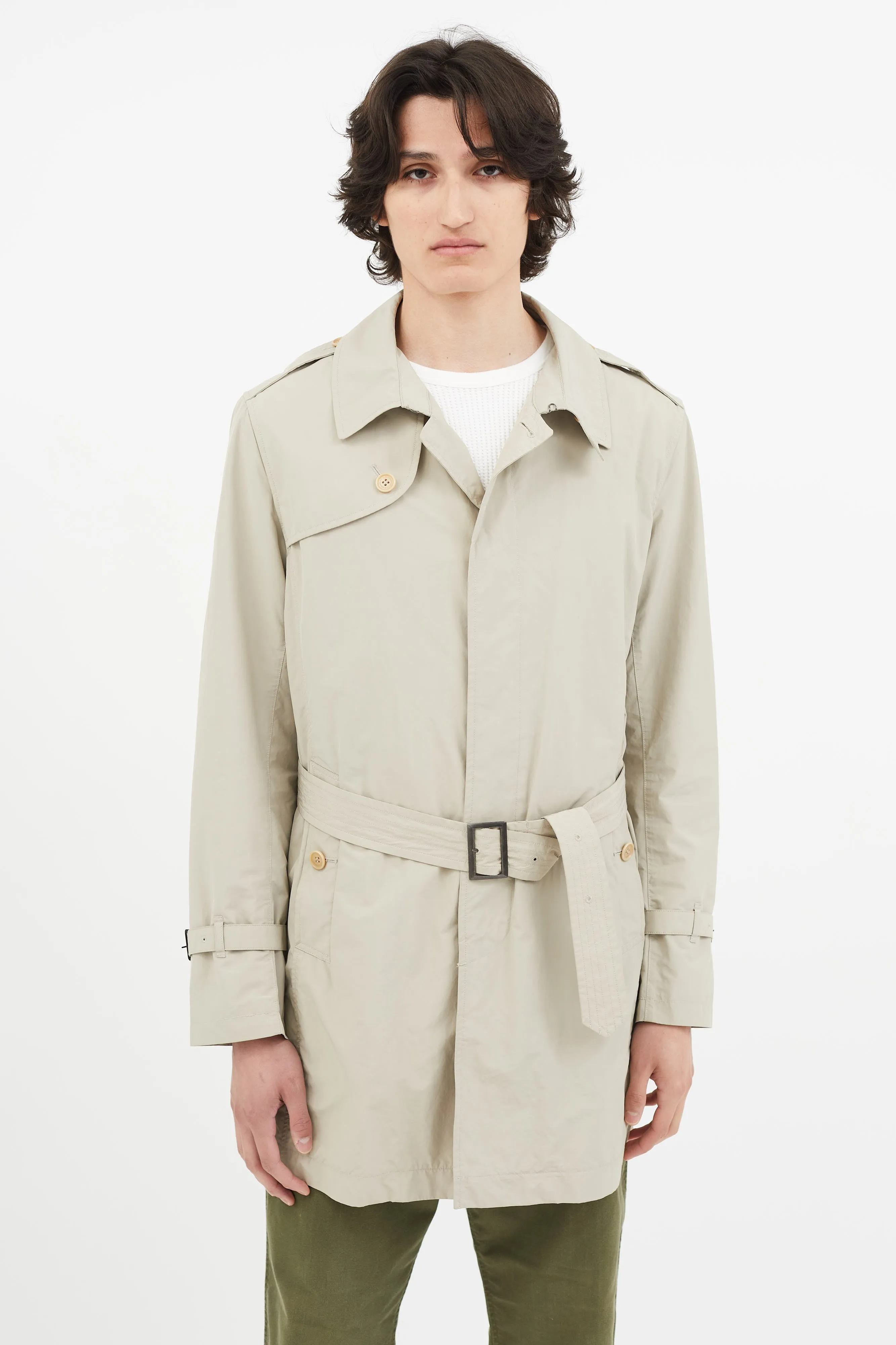 Beige Nylon Belted Trench Coat