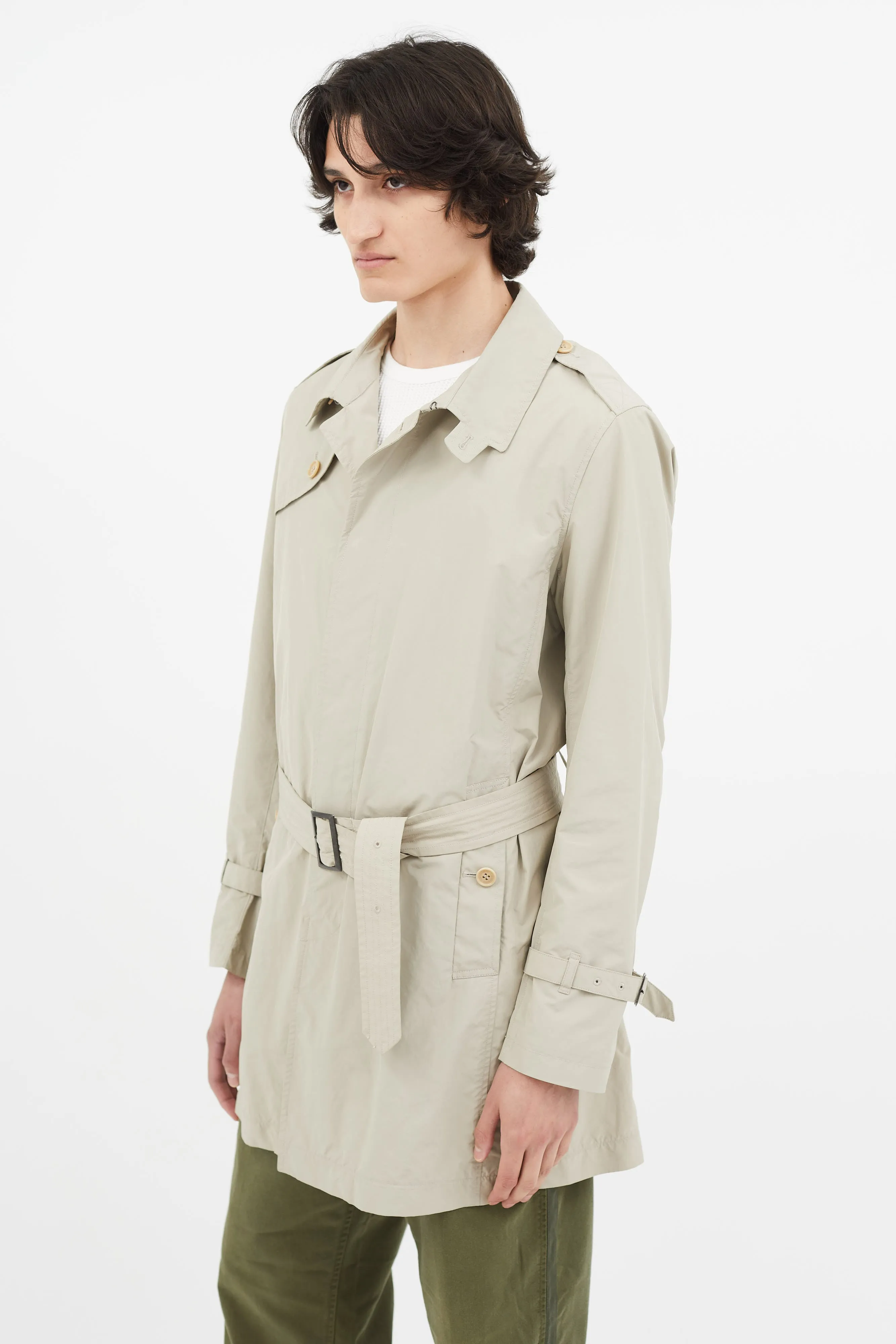 Beige Nylon Belted Trench Coat