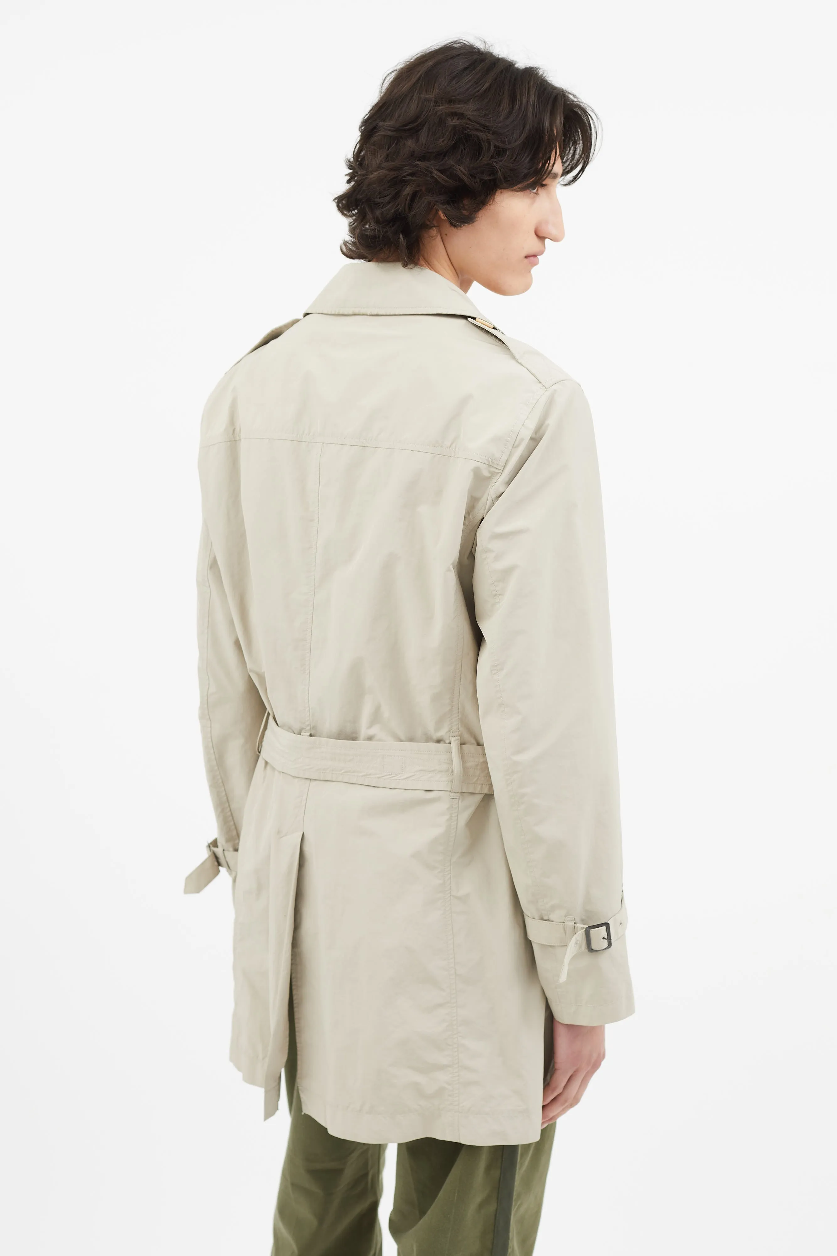 Beige Nylon Belted Trench Coat