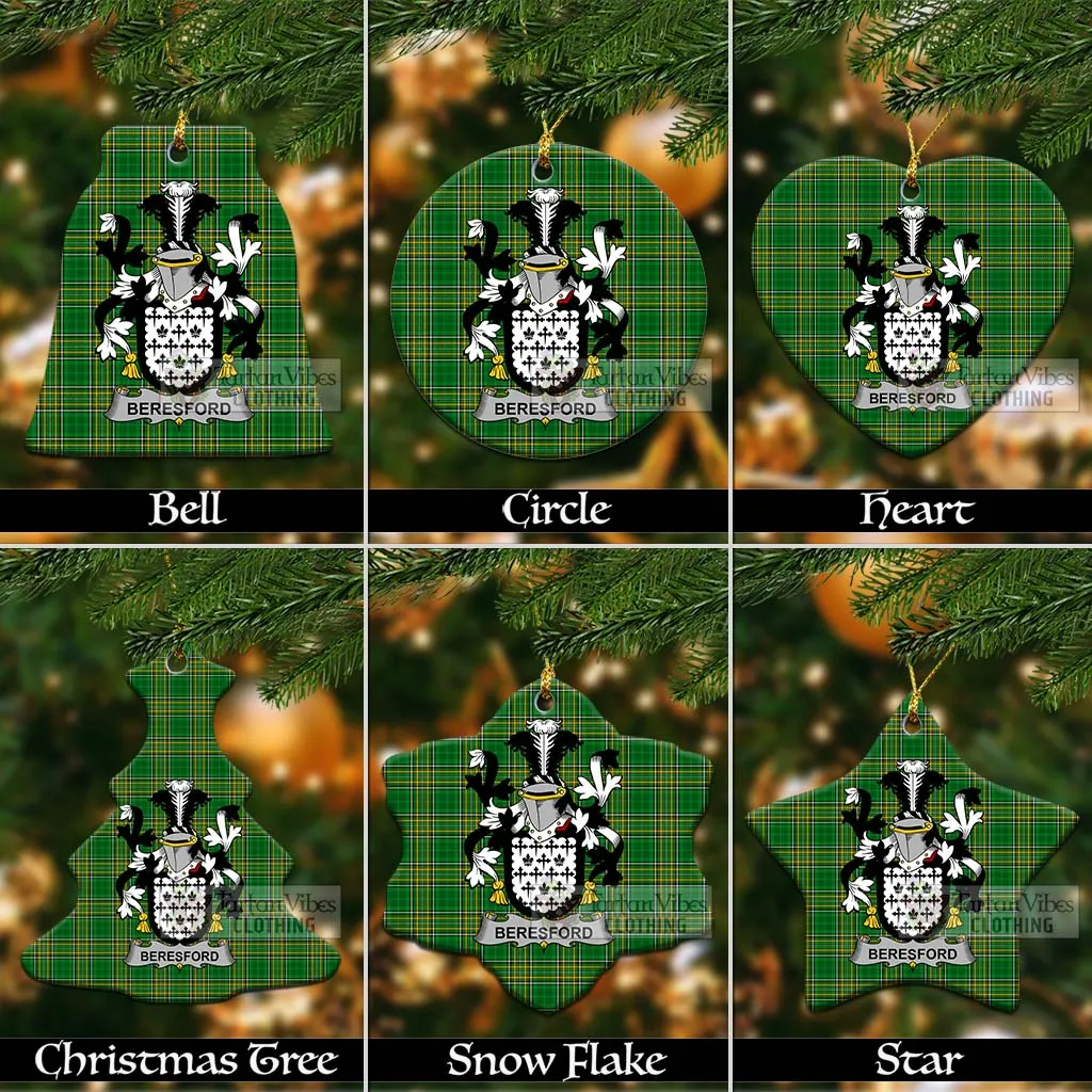 Beresford Irish Clan Tartan Christmas Ceramic Ornament with Coat of Arms