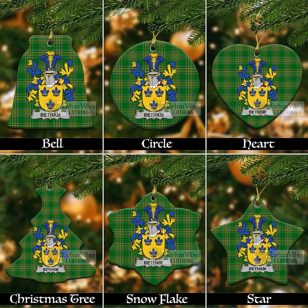 Betham Irish Clan Tartan Christmas Ceramic Ornament with Coat of Arms