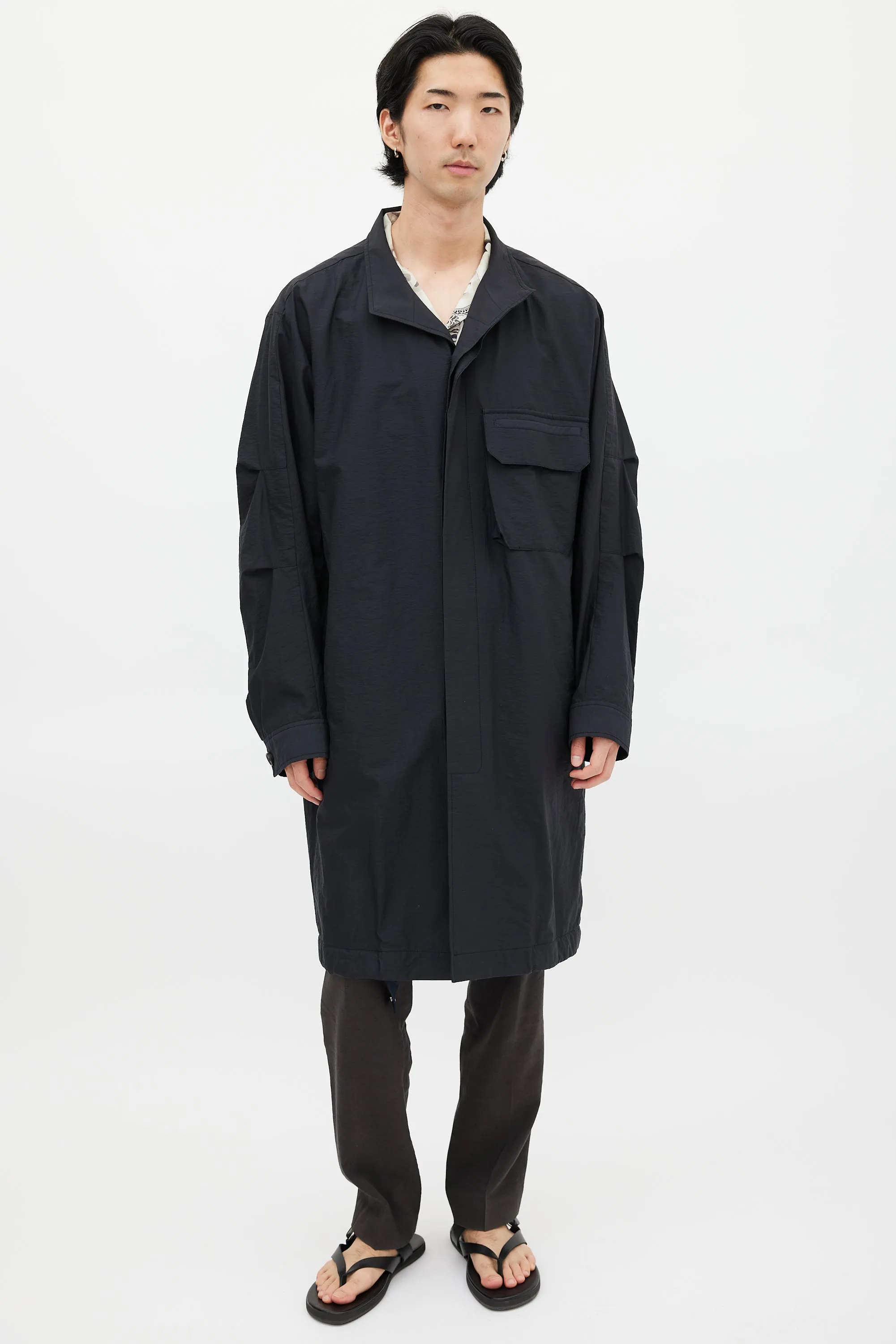 Black Cotton & Nylon Trench Coat