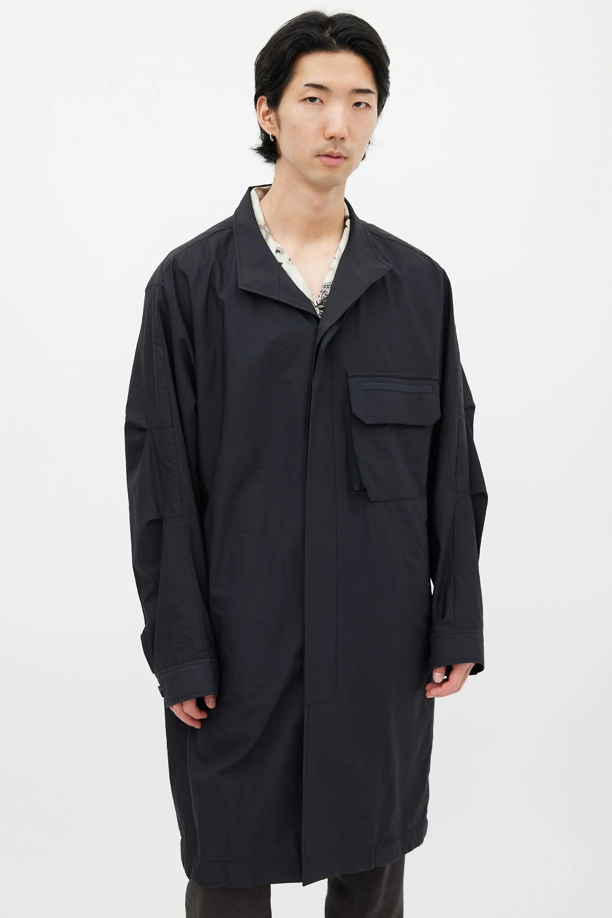 Black Cotton & Nylon Trench Coat