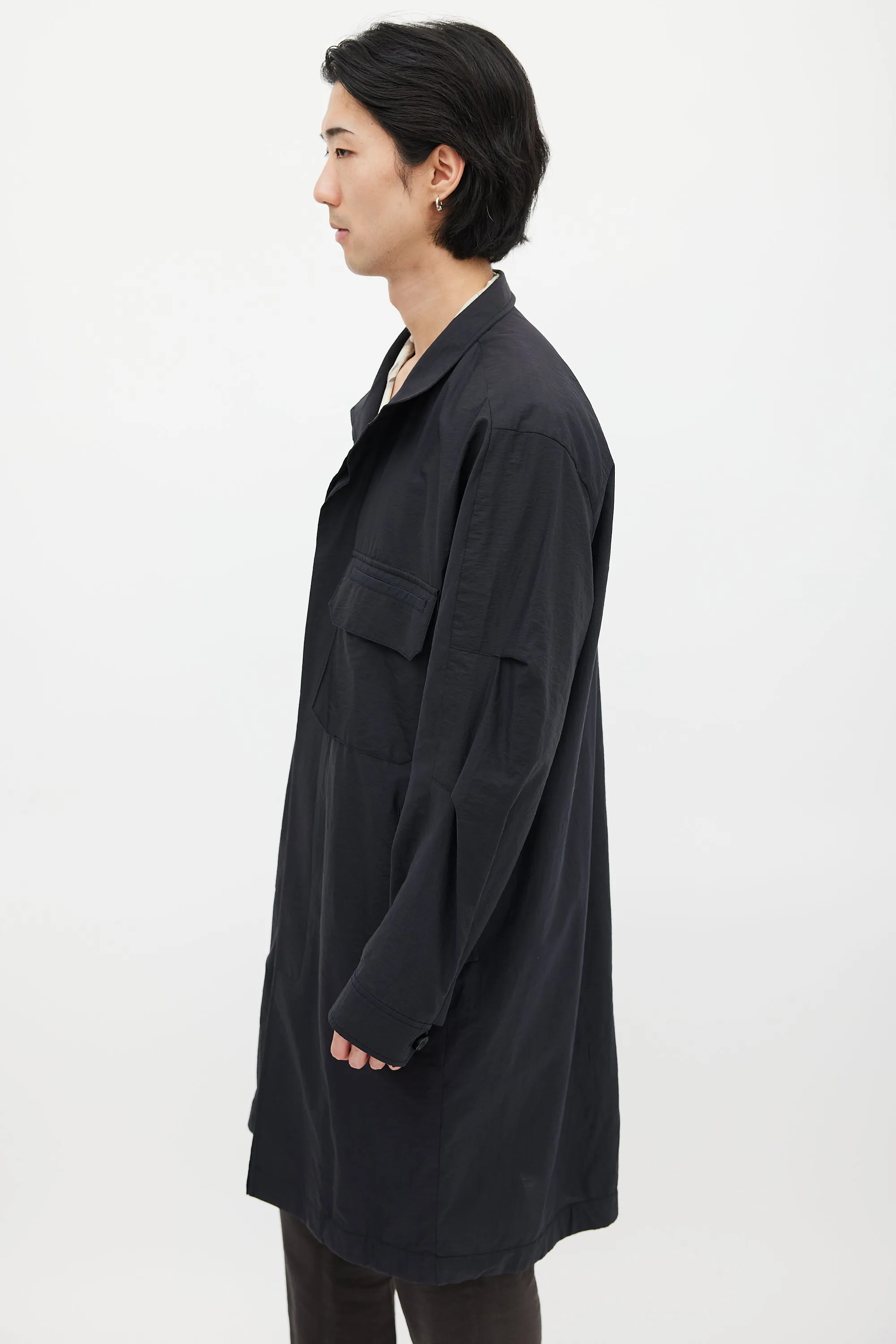 Black Cotton & Nylon Trench Coat