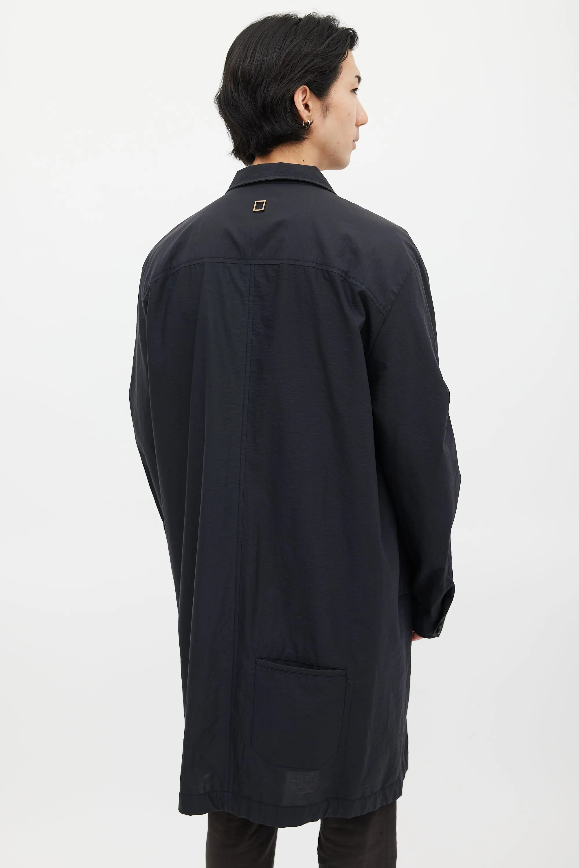 Black Cotton & Nylon Trench Coat