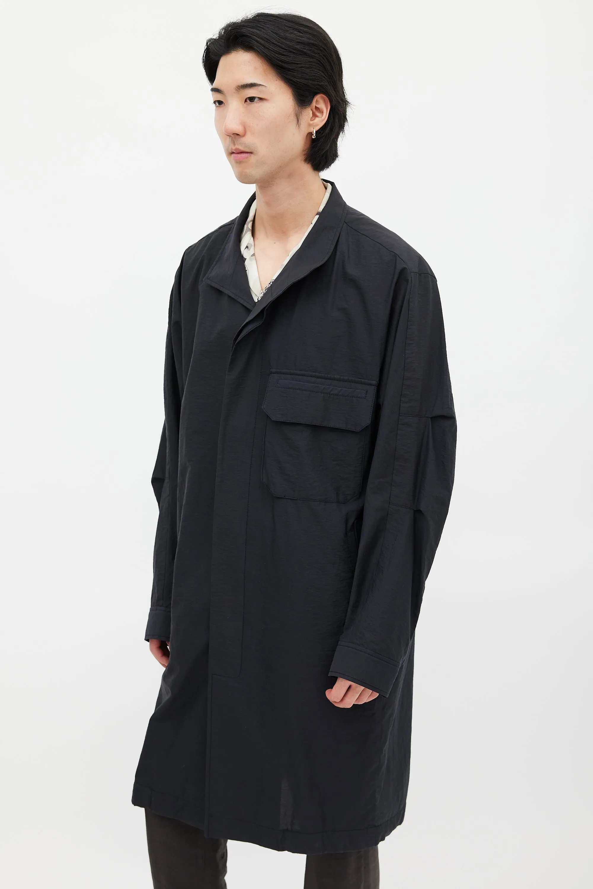 Black Cotton & Nylon Trench Coat