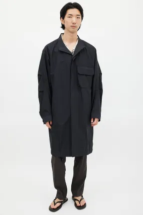 Black Cotton & Nylon Trench Coat