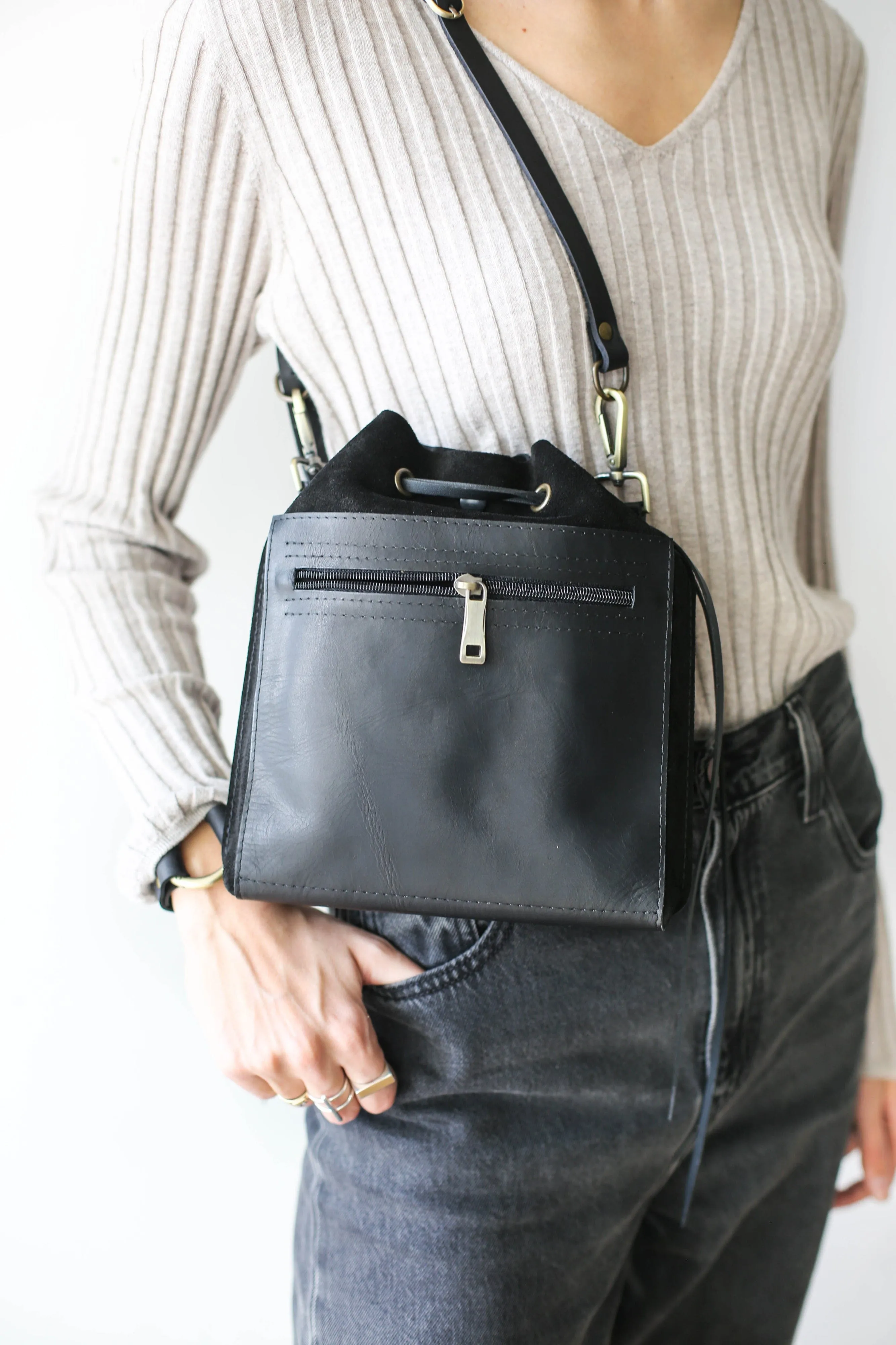 Black Designer Mini Bag -  Small Leather Bag