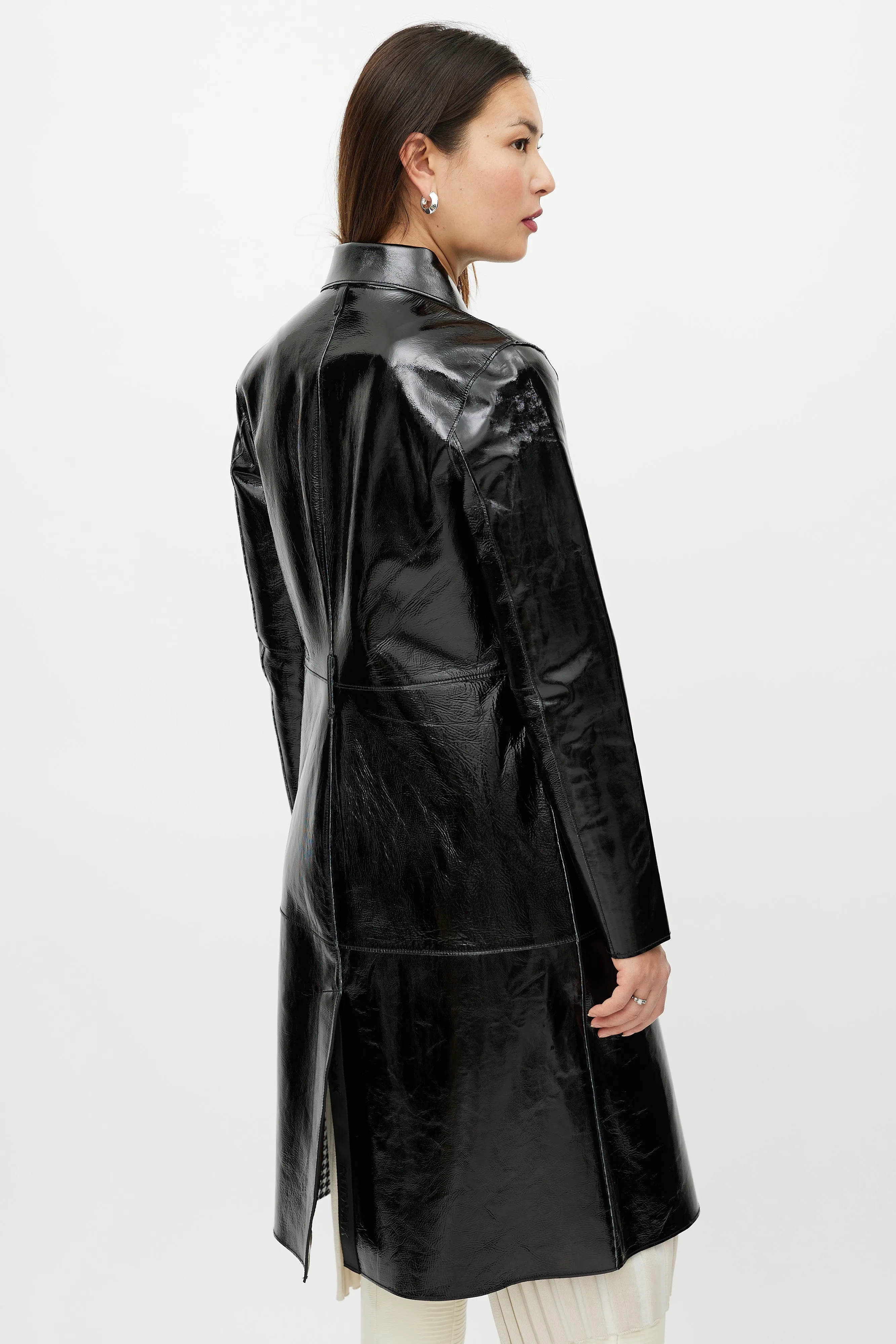 Black Patent Leather Double Breasted Trench Coat