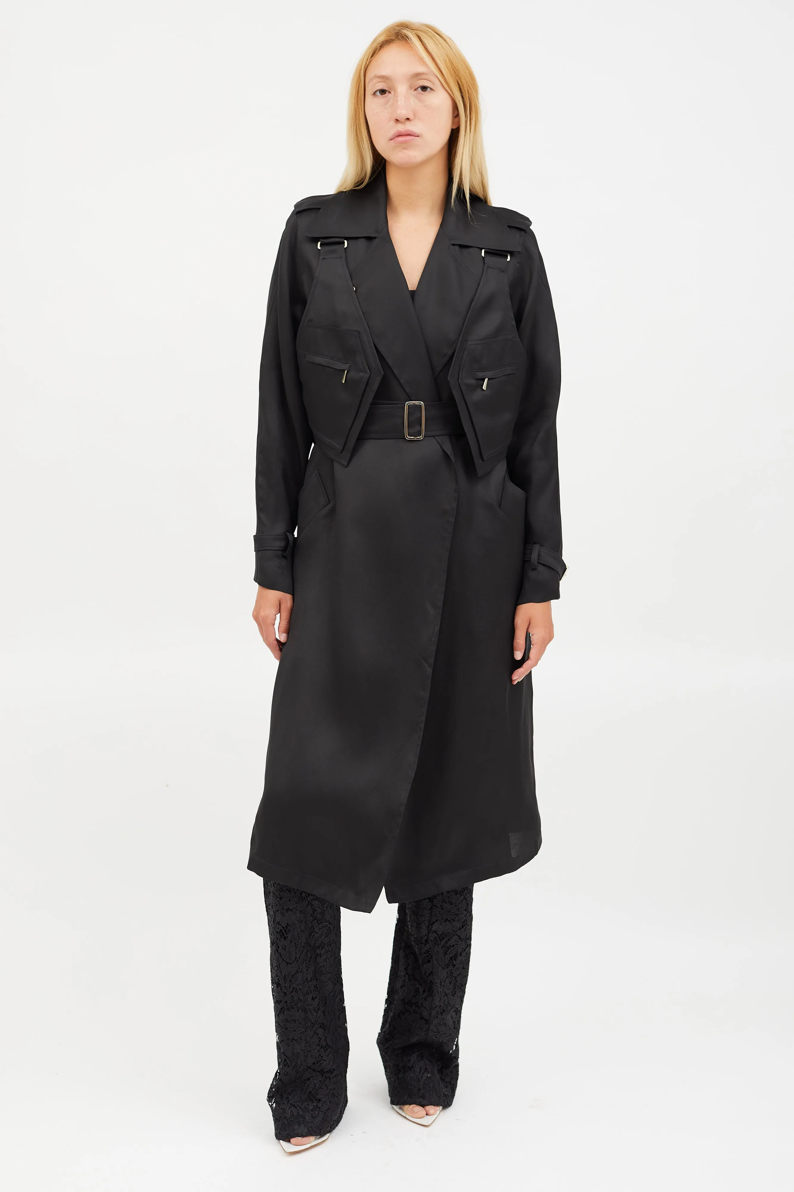 Black Sheer Utility Vest Trench Coat