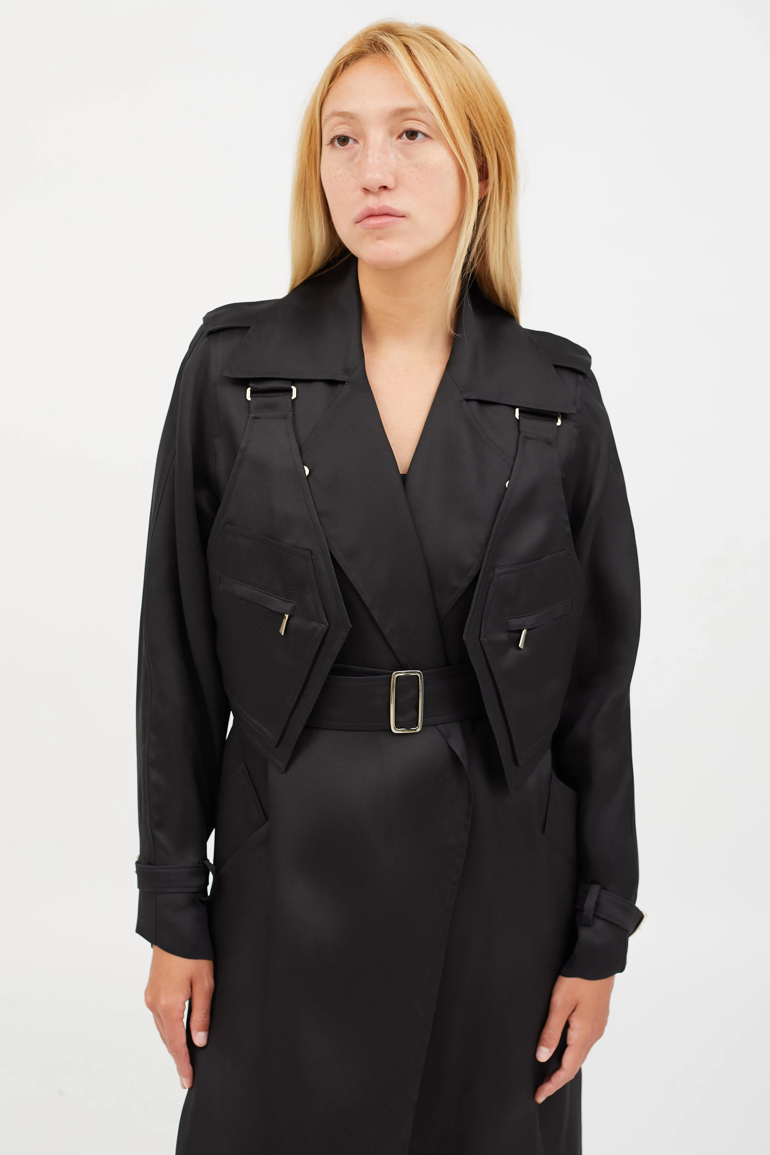 Black Sheer Utility Vest Trench Coat