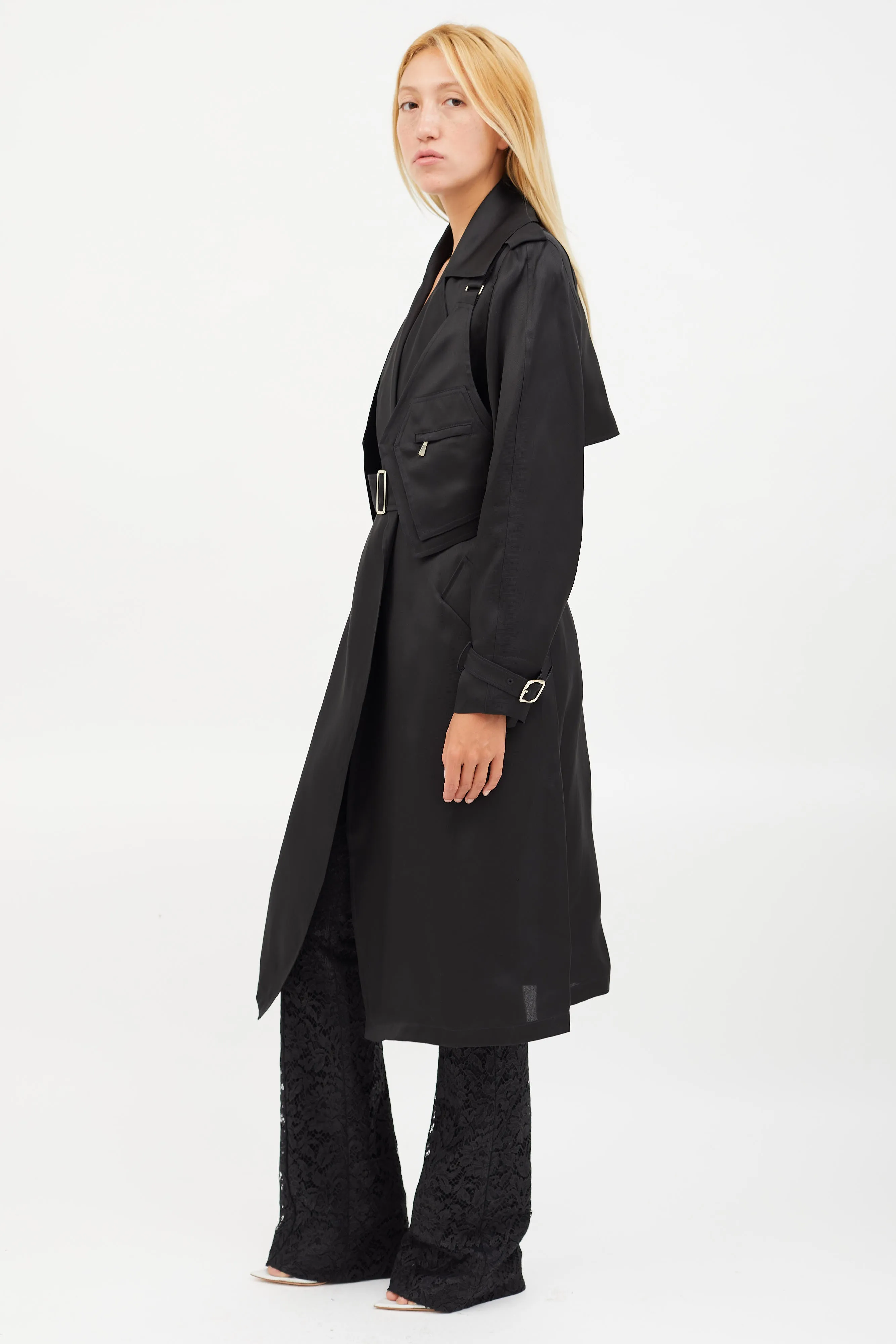 Black Sheer Utility Vest Trench Coat