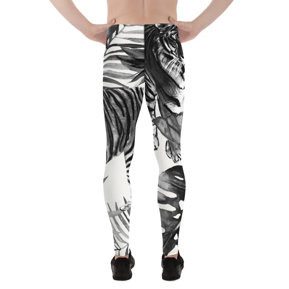 Black Tiger Pattern Men's Leggings, Animal Print Designer Colorful Meggings - Made in USA/EU/MX